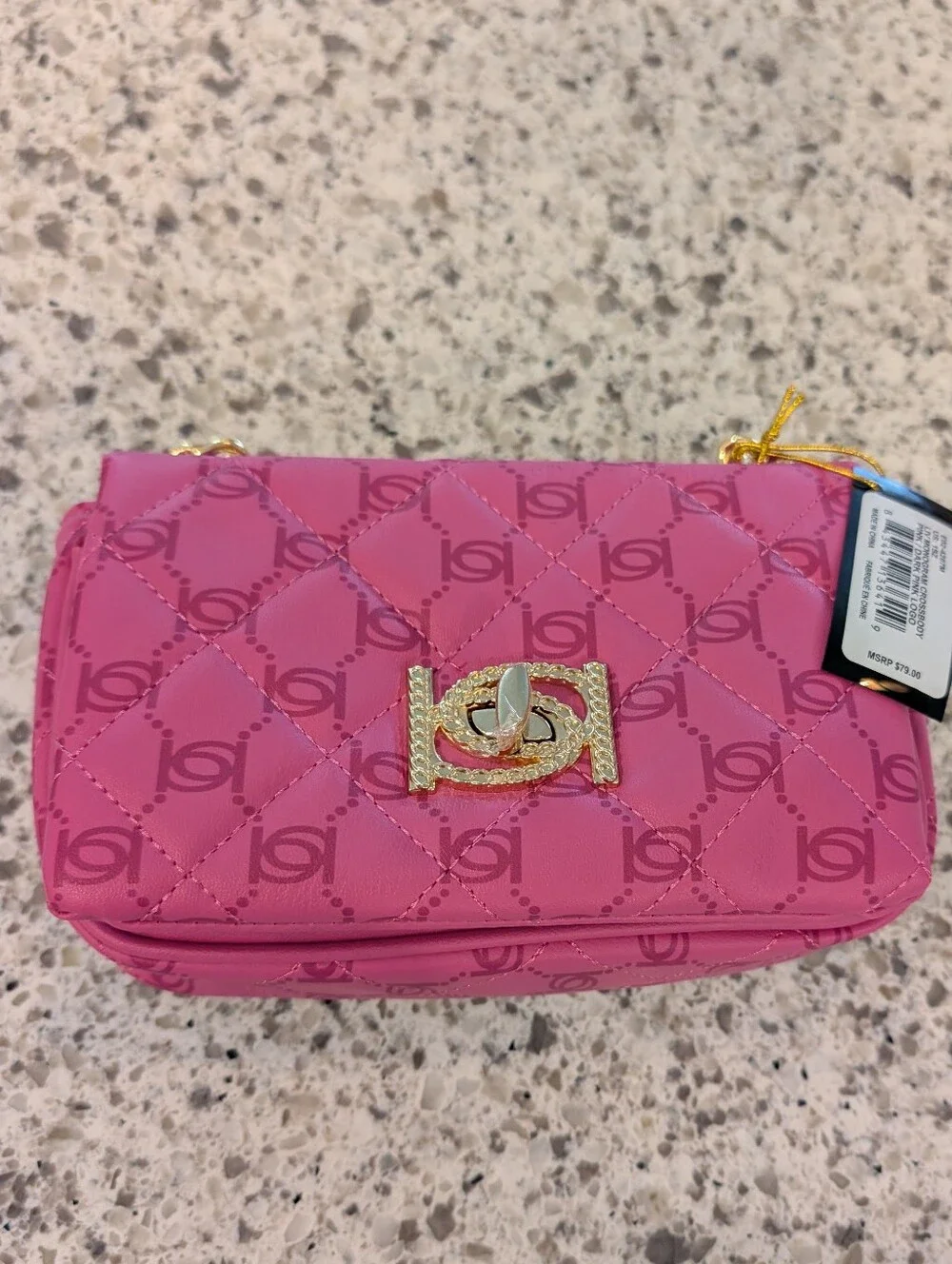 Bebe Liv Pink and Dark Pink Monogram Crossbody Bag